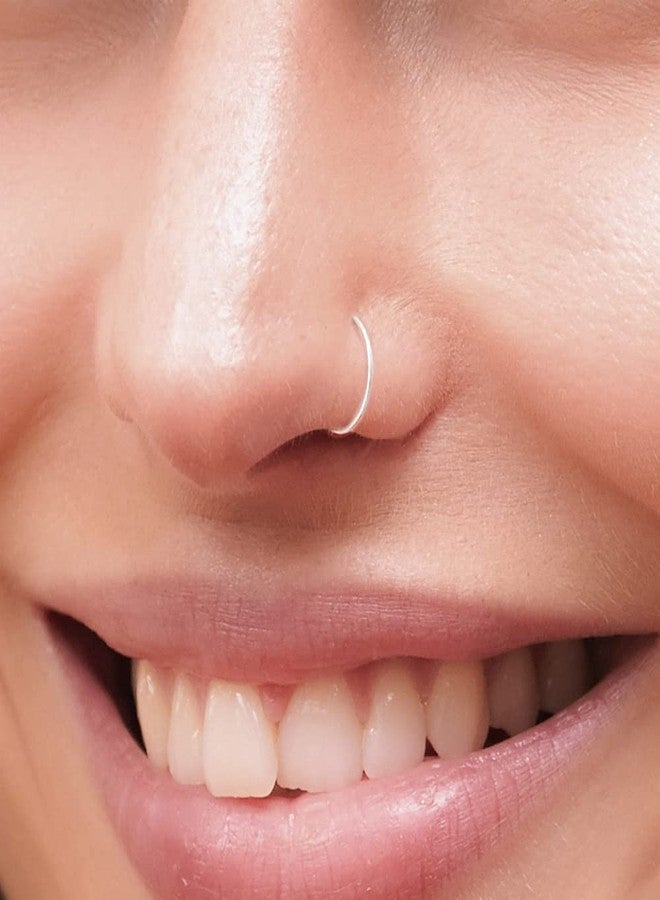 biliboom Tiny Sterling Silver Nose Ring Hoop 24G - Thin 7mm Small Nose Hoop for Women - Handmade 925 Silver Nose Piercing Jewelry - Lightweight Snug Fit Hypoallergenic Nose Hoops Ring - Image 3
